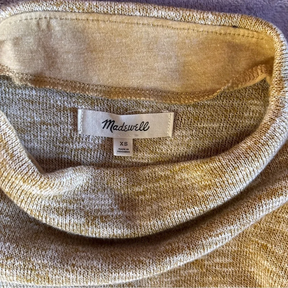 Madewell Womens XS Marled Mockneck Puff Sleeve Top Mustard Yellow Knit Sweater